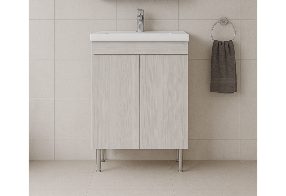 Απεικονίζεται ο πάγκος και ο νιπτήρας του επίπλου μπάνιου